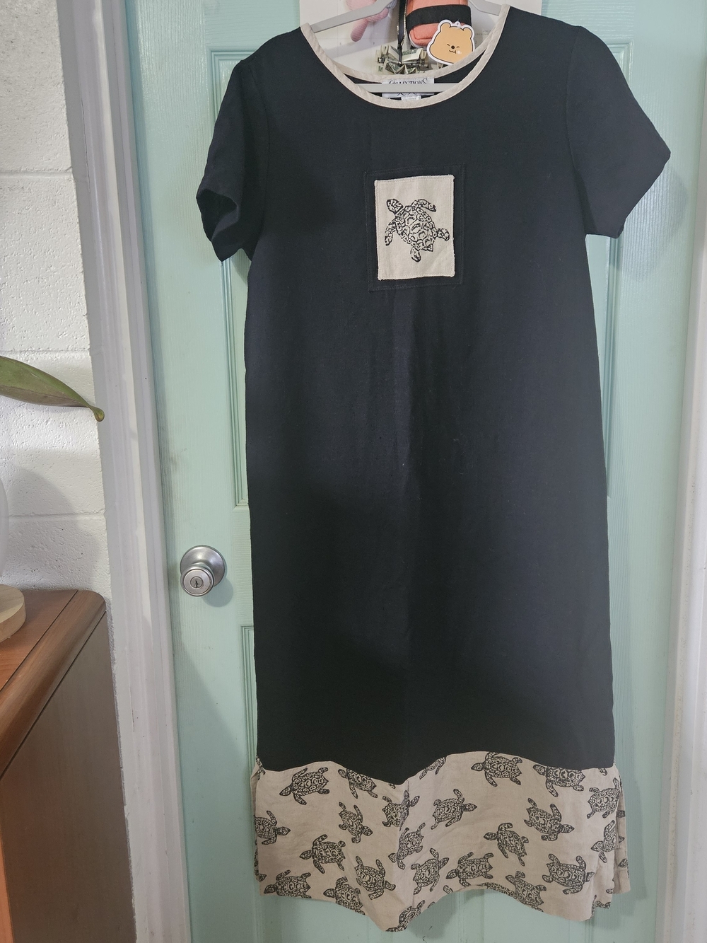 Black Tee Dress with Sea Turtle Print